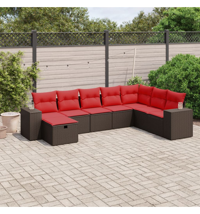 Salon de jardin 8 pcs avec coussins marron résine tressée | Mobilier & Déco