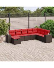 Salon de jardin 8 pcs avec coussins marron résine tressée | Mobilier & Déco