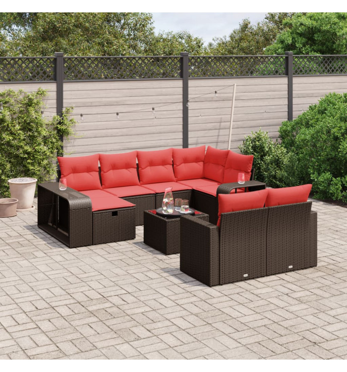 Salon de jardin et coussins 11 pcs marron résine tressée | Mobilier & Déco
