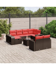 Salon de jardin et coussins 11 pcs marron résine tressée | Mobilier & Déco