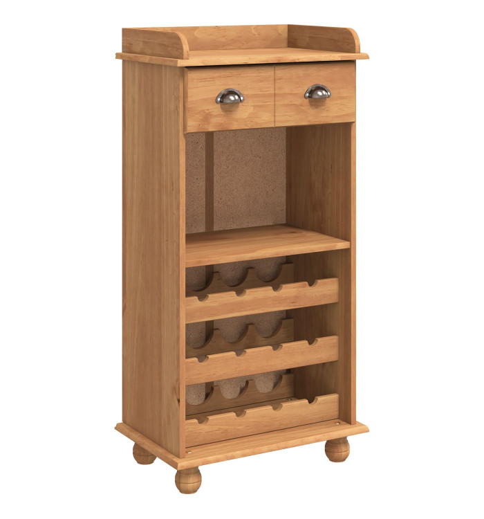 Vitrine à vin ASKIM avec 12 porte-bouteilles en bois massif de pin marron miel | Mobilier & Déco