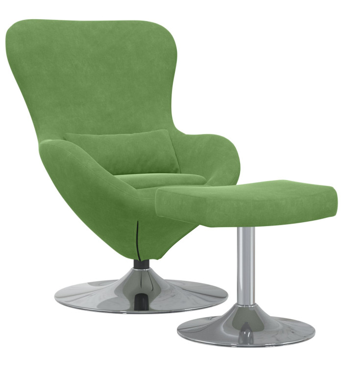 Fauteuil œuf avec repose-pieds en velours vert clair | Mobilier & Déco