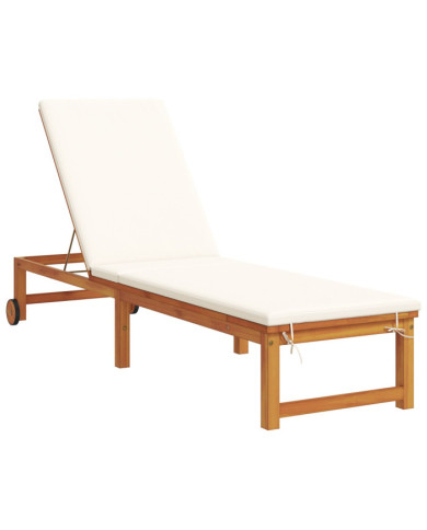 Chaise longue avec coussins crème en bois massif d'acacia | Mobilier & Déco