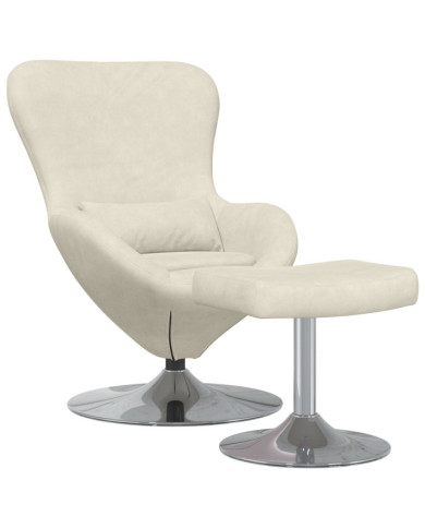 Chaise Œuf avec Pouf Velours Crème | Mobilier & Déco