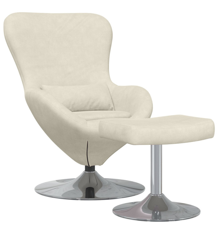 Chaise Œuf avec Pouf Velours Crème | Mobilier & Déco
