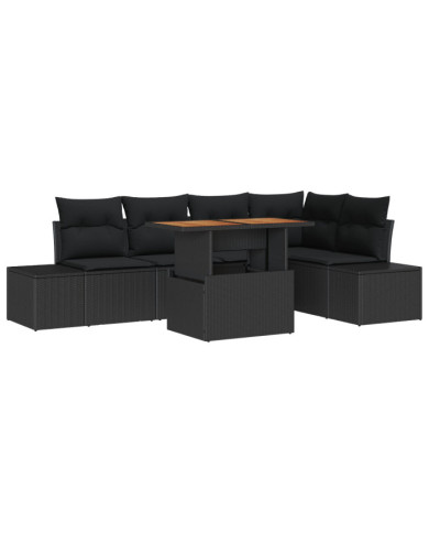Ensemble de Canapés de Jardin 6 pièces avec Coussins Rotin Poly Noir | Mobilier & Déco