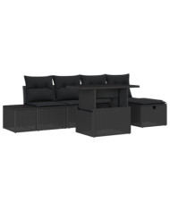 Ensemble de 6 canapés de jardin avec coussins en noir poly rattan | Mobilier & Déco