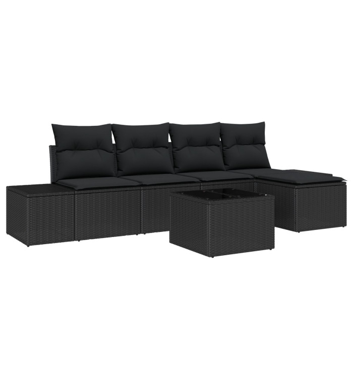 Ensemble de Canapés de Jardin 6 Pièces avec Coussins Beige Poly Rattan | Mobilier & Déco