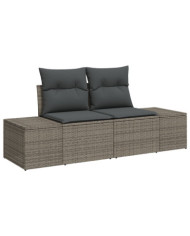 Canapé de jardin 2 places avec rangements et coussins Gris Poly Rotin | Mobilier & Déco