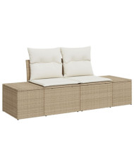 Canapé de jardin 2 places avec rangement et coussins Beige Rotin Poly | Mobilier & Déco