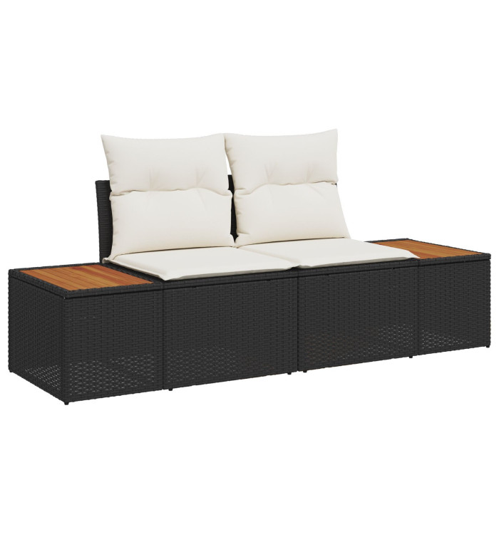 Canapé de jardin 2 places avec coussins en poly rattan noir | Mobilier & Déco