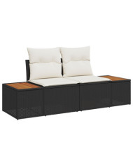 Canapé de jardin 2 places avec coussins en poly rattan noir | Mobilier & Déco