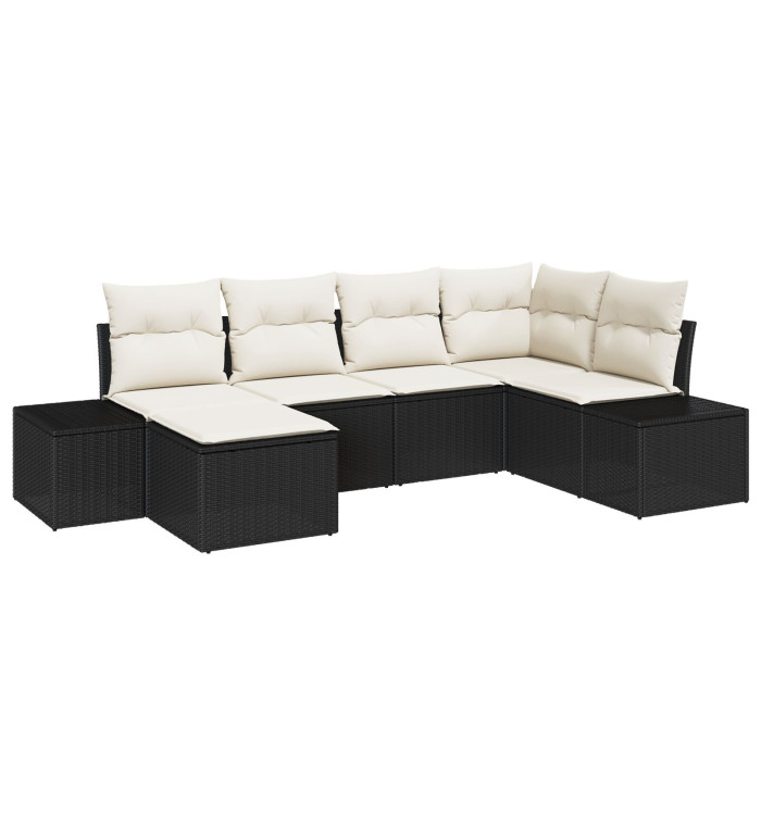 Ensemble de canapé de jardin 6 pièces avec coussins en poly rattan noir | Mobilier & Déco