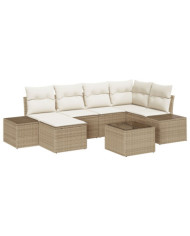 Ensemble de canapé de jardin de 7 pièces avec coussins en poly rotin marron | Mobilier & Déco