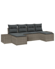 Ensemble de canapé de jardin 6 pièces avec coussins en poly rotin gris | Mobilier & Déco
