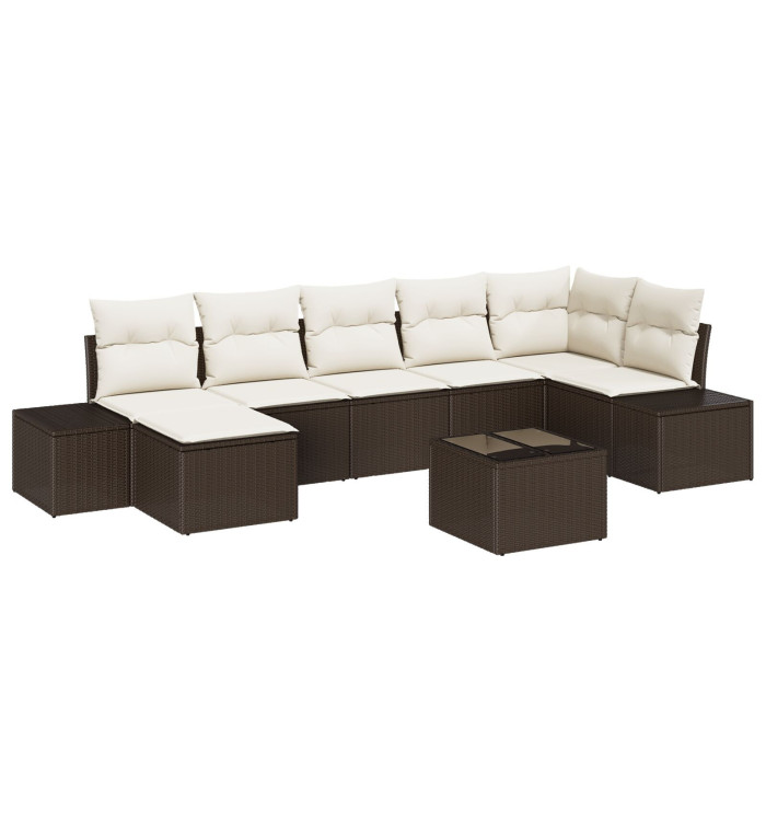 Ensemble de 7 pièces de canapé de jardin avec coussins en gris rotin synthétique | Mobilier & Déco