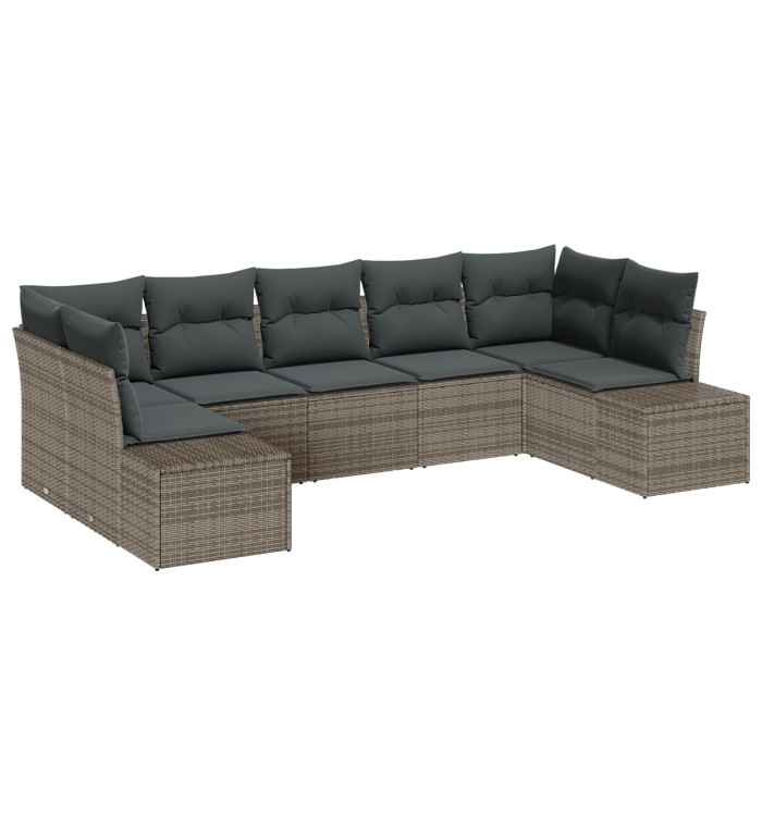 Ensemble de Canapés de Jardin de 7 pièces avec Coussins Gris en Rattan Poly | Mobilier & Déco