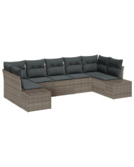 Ensemble de Canapés de Jardin de 7 pièces avec Coussins Gris en Rattan Poly | Mobilier & Déco