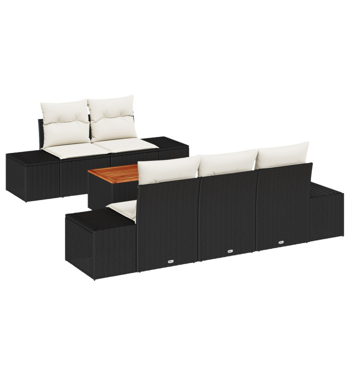 Ensemble de Canapés de Jardin 6 Pièces avec Coussins en Noir Poly Rattan | Mobilier & Déco