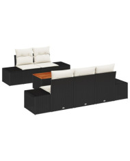 Ensemble de Canapés de Jardin 6 Pièces avec Coussins en Noir Poly Rattan | Mobilier & Déco