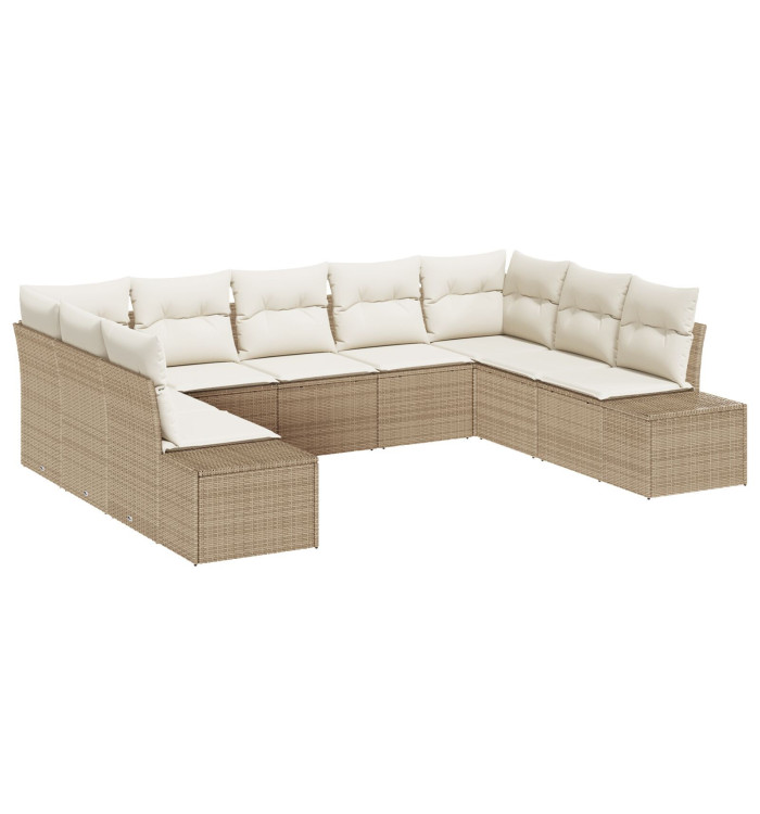 Ensemble de Canapés de Jardin 9 Pièces avec Coussins Beige Rattan Poly | Mobilier & Déco