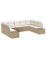 Ensemble de Canapés de Jardin 9 Pièces avec Coussins Beige Rattan Poly | Mobilier & Déco
