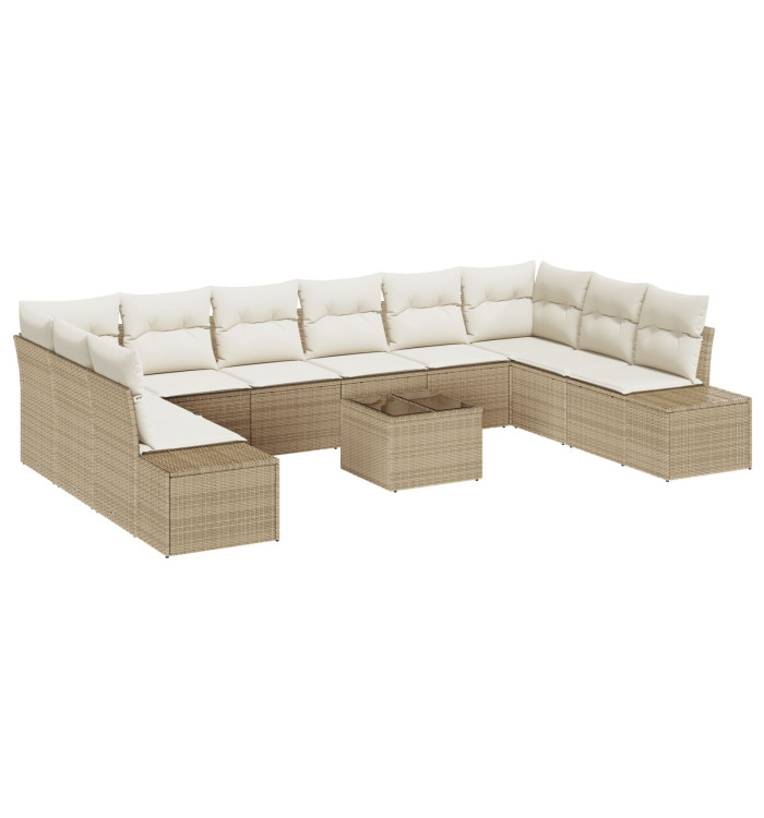 Ensemble de canapé de jardin de 11 pièces avec coussins Beige | Mobilier & Déco