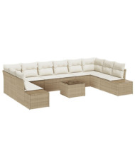 Ensemble de canapé de jardin de 11 pièces avec coussins Beige | Mobilier & Déco