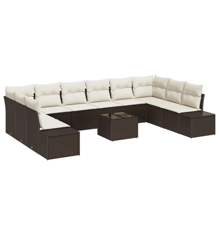 Ensemble de Canapé de Jardin 10 Pièces avec Coussins Gris Rattan Poly | Mobilier & Déco