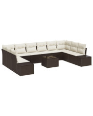 Ensemble de Canapé de Jardin 10 Pièces avec Coussins Gris Rattan Poly | Mobilier & Déco