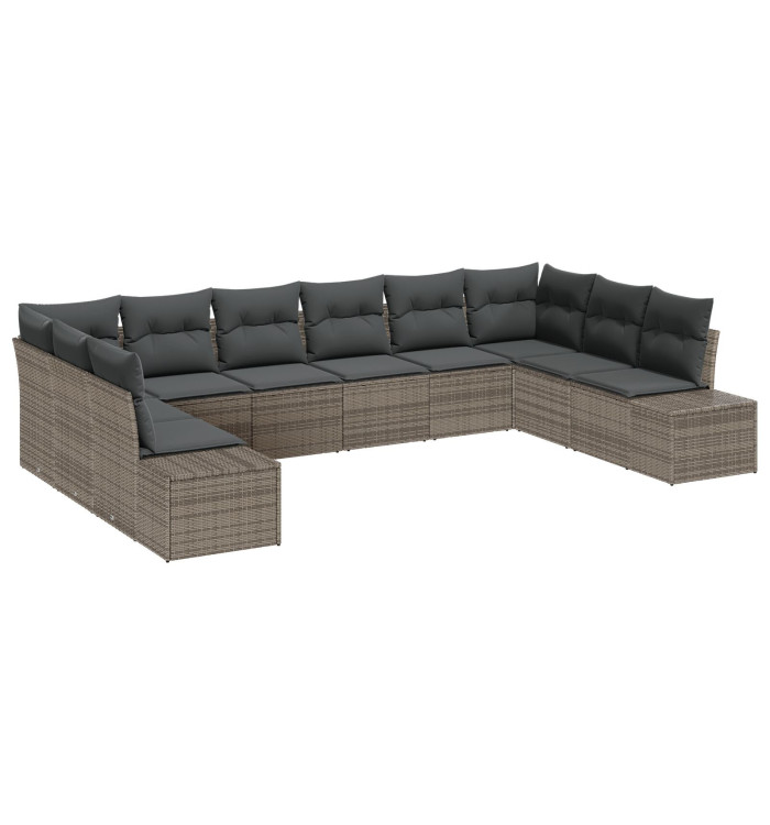 Set de Canapés de Jardin de 10 Pièces avec Coussins Gris Poly Rattan | Mobilier & Déco
