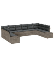 Set de Canapés de Jardin de 10 Pièces avec Coussins Gris Poly Rattan | Mobilier & Déco