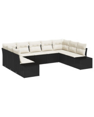Ensemble de canapés de jardin 9 pièces avec coussins noir poly rotin | Mobilier & Déco