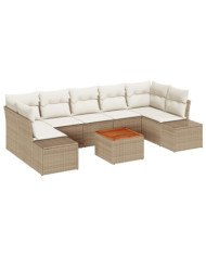Ensemble de canapé de jardin 8 pièces avec coussins Beige Poly Rattan Acacia | Mobilier & Déco