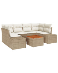 Ensemble de canapé de jardin 7 pièces avec coussins Beige Poly Rattan Acacia | Mobilier & Déco