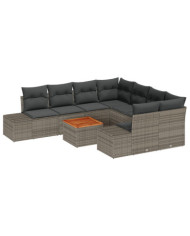 Ensemble de canapé de jardin de 9 pièces avec coussins Gris Poly Rattan Acacia | Mobilier & Déco