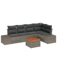 Ensemble de canapé de jardin 6 pièces avec coussins Gris Poly rotin Acacia | Mobilier & Déco