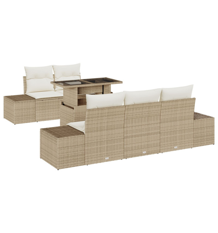 Ensemble de canapé de jardin 6 pièces avec coussins béiges en poly rattan | Mobilier & Déco