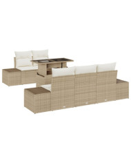 Ensemble de canapé de jardin 6 pièces avec coussins béiges en poly rattan | Mobilier & Déco