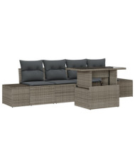 Ensemble de canapé de jardin 5 pièces avec coussins gris en poly rotin | Mobilier & Déco