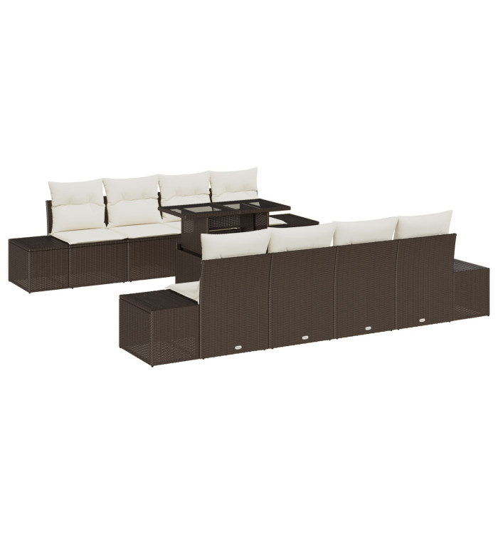 Ensemble de canapés de jardin 7 pièces avec coussins Marron en poly rotin | Mobilier & Déco