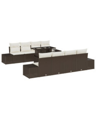 Ensemble de canapés de jardin 7 pièces avec coussins Marron en poly rotin | Mobilier & Déco