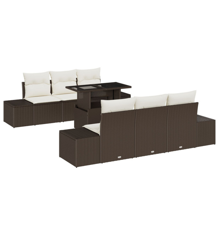 Ensemble de canapé de jardin 7 pièces avec coussins Marron en poly rattan | Mobilier & Déco