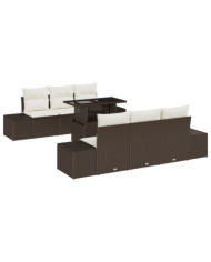 Ensemble de canapé de jardin 7 pièces avec coussins Marron en poly rattan | Mobilier & Déco