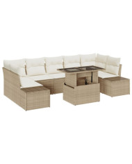 Ensemble de salon de jardin 8 pièces avec coussins beige en poly rotin | Mobilier & Déco