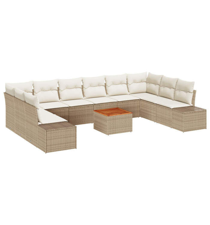 Ensemble de 11 pièces de canapé de jardin avec coussins Beige Rotin Poly Acacia | Mobilier & Déco