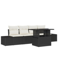 Ensemble de canapé de jardin 5 pièces avec coussins Noir Rattan Poly | Mobilier & Déco