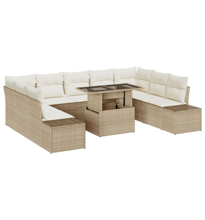 Ensemble de salon de jardin 10 pièces avec coussins Beige en polyrotin | Mobilier & Déco