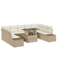 Ensemble de salon de jardin 10 pièces avec coussins Beige en polyrotin | Mobilier & Déco