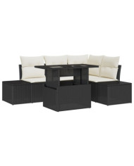 Ensemble de canapé de jardin 5 pièces avec coussins Noir Poly Rattan | Mobilier & Déco